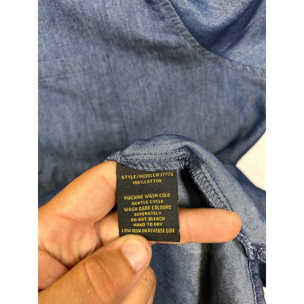 Coastal Grandma Taxi Womens 3X Blue Cotton Chambray Roll Tab Shirt Minimalist - Picture 4 of 9